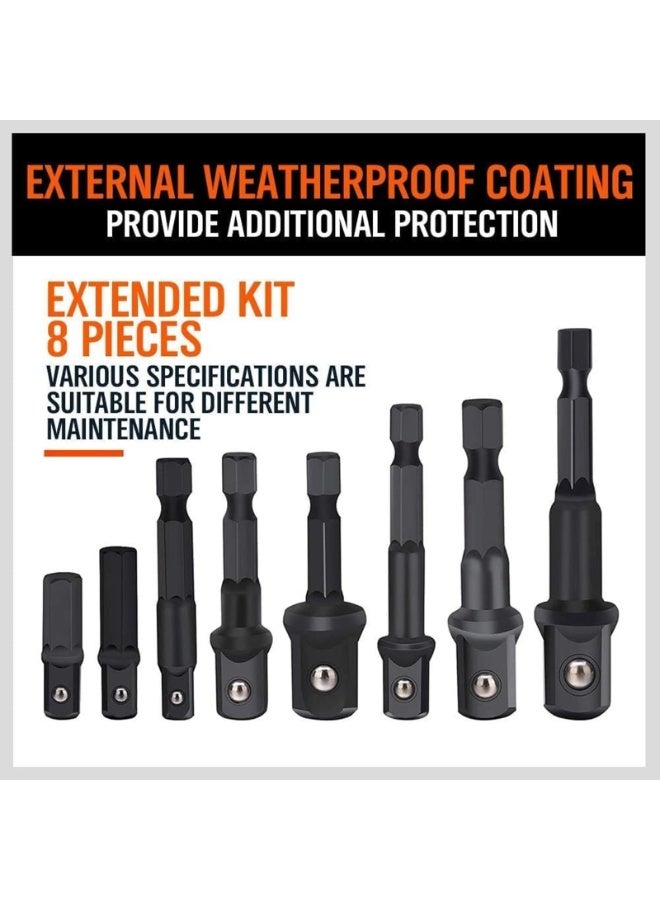 8pcs Impact Grade Power Drill Sockets Adapter Sets, Hex Shank Impact Driver Socket Adapter, Socket to Drill Adapter 1/4" 3/8" 1/2" Impact Driver Adapter (Size : 8PCS) - Image 1