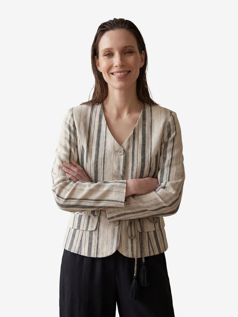 My Fashion Multicolor MY FASHION Striped belted poplin jacket for Women | Best Price UAE