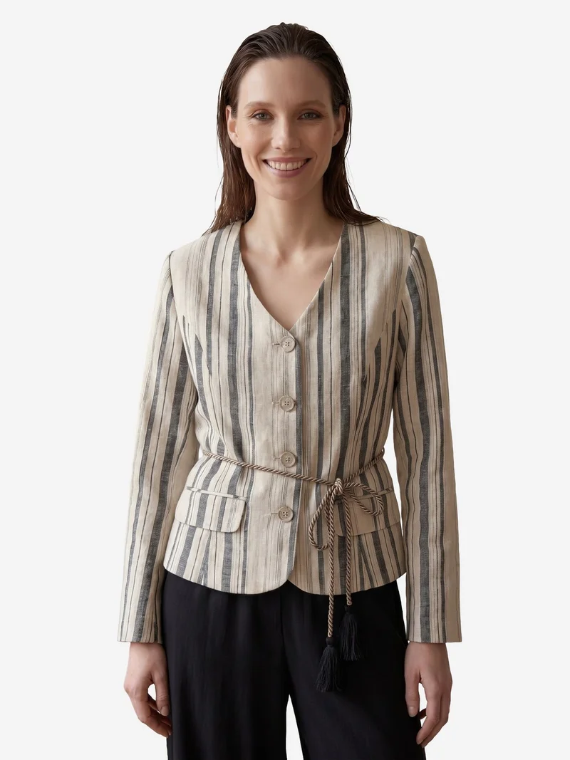 MY FASHION MY FASHION Striped belted poplin jacket