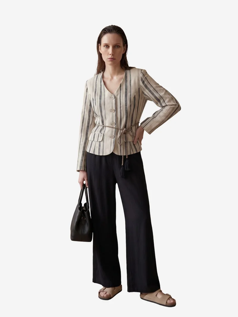 My Fashion Multicolor MY FASHION Striped belted poplin jacket for Women | Best Price UAE