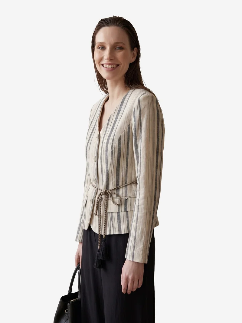 My Fashion Multicolor MY FASHION Striped belted poplin jacket for Women | Best Price UAE