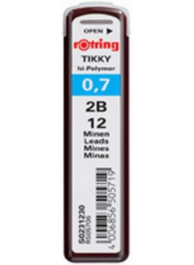 rOtring Tikky Mechanical Pencil Lead 0.7mm, 2B, 12 Lead (R505 706 2B) - Image 1