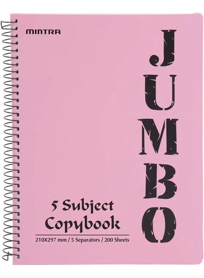JUMBO A4 Notebook 5 Subjects 200 Sheets-Pastel color- Spring Pink