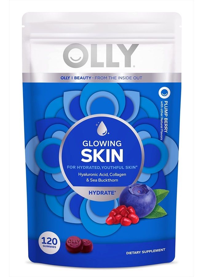 OLLY Glowing Skin Collagen Gummy, Hydrated, Youthful Skin, Hyaluronic Acid, Sea Buckthorn, Chewable Supplement, Berry, 60 Day Supply - 120 Count Pouch - Image 1