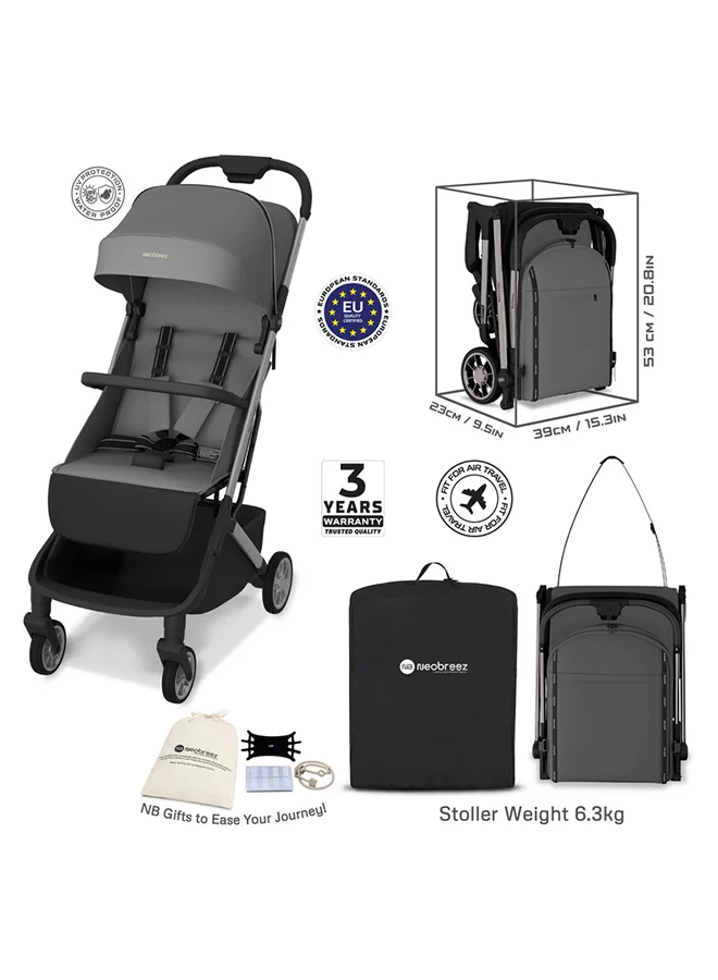 neobreez NEOLITE Ultra-Lightweight Cabin Size Approved Travel Compact Foldable Kids Baby Toddler Stroller, One-Hand Fold Baby Trolley, Adjustable Seat, UPF 50+Canopy, 0-4yrs,  22kg, 3yrs Warranty