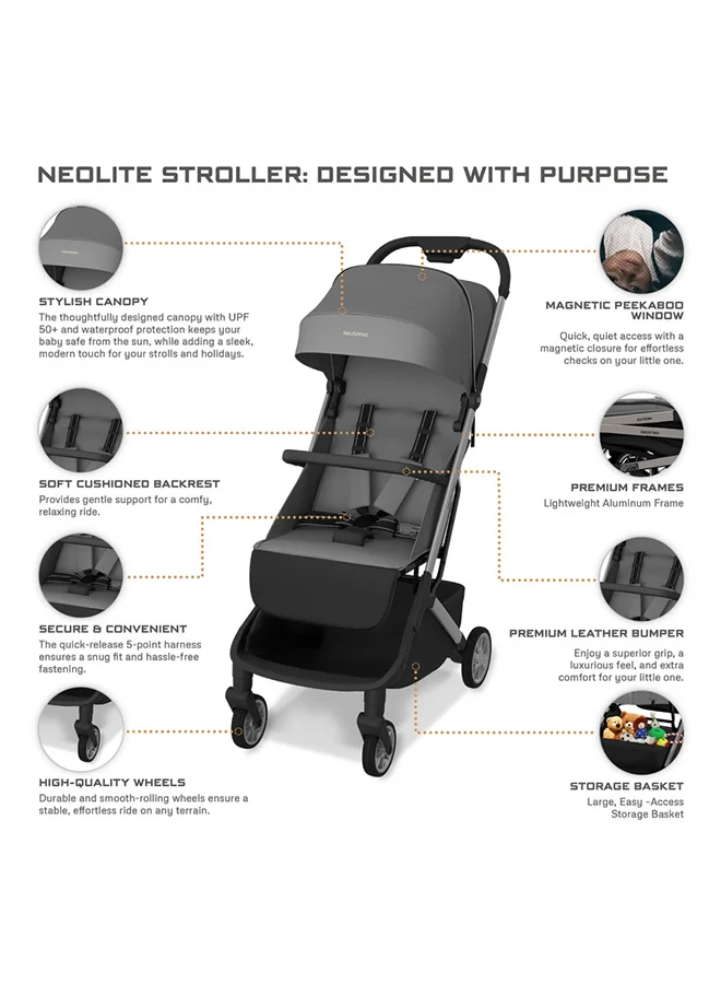neobreez NEOLITE Ultra-Lightweight Cabin Size Approved Travel Compact Foldable Kids Baby Toddler Stroller, One-Hand Fold Baby Trolley, Adjustable Seat, UPF 50+Canopy, 0-4yrs,  22kg, 3yrs Warranty