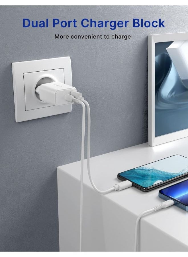 20 W USB C Charger Compatible with iPhone 15, JSAUX 2-Port Fast Charger USB-C Power Supply and USB-A Charging Plug Compatible with Samsung Galaxy S23 S22 S21, iPhone 15/14/13/12 Pro Max Plus etc