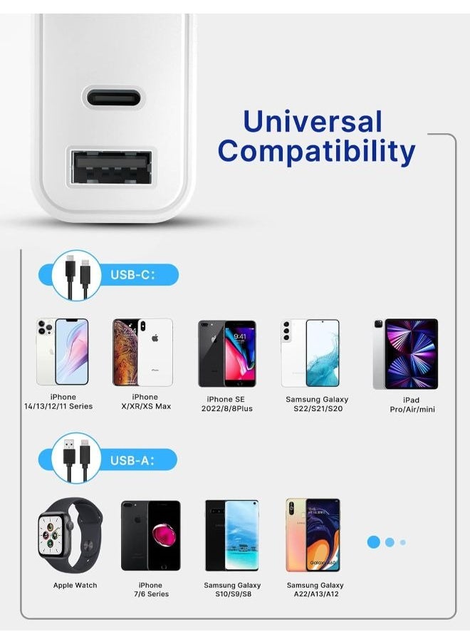 20 W USB C Charger Compatible with iPhone 15, JSAUX 2-Port Fast Charger USB-C Power Supply and USB-A Charging Plug Compatible with Samsung Galaxy S23 S22 S21, iPhone 15/14/13/12 Pro Max Plus etc