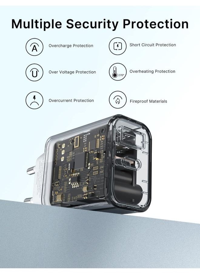 20 W USB C Charger Compatible with iPhone 15, JSAUX 2-Port Fast Charger USB-C Power Supply and USB-A Charging Plug Compatible with Samsung Galaxy S23 S22 S21, iPhone 15/14/13/12 Pro Max Plus etc