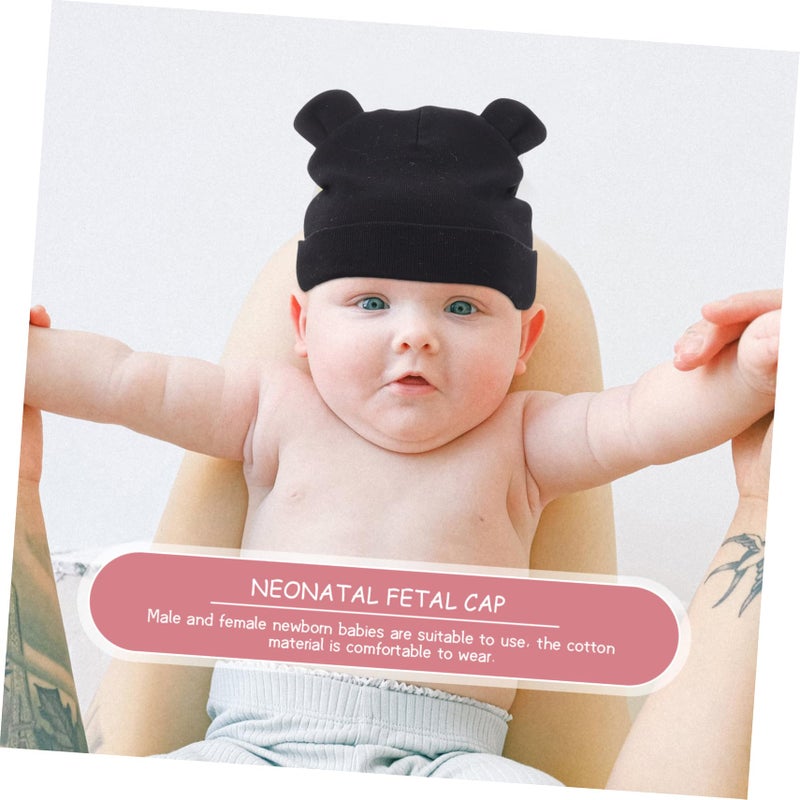 Newborn Baby Hat And Anti Scratch Mittens Set 3Pcs Soft Comfortable Black - Image 5
