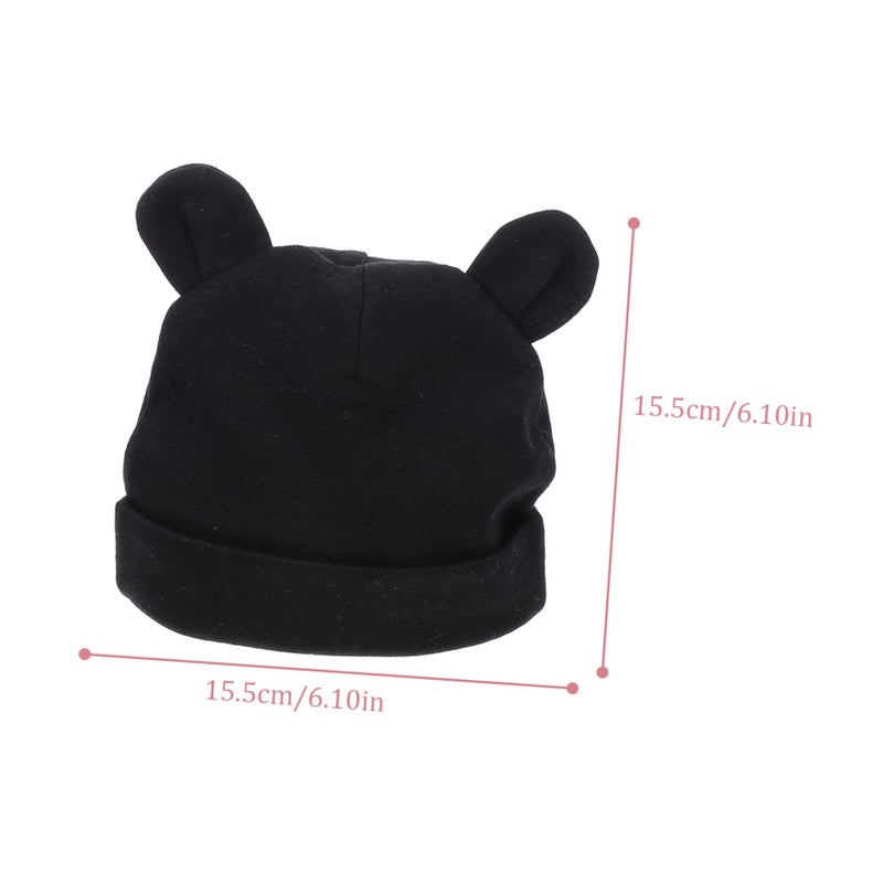 Newborn Baby Hat And Anti Scratch Mittens Set 3Pcs Soft Comfortable Black - Image 3
