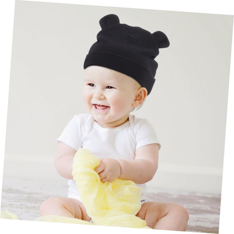 Newborn Baby Hat And Anti Scratch Mittens Set 3Pcs Soft Comfortable Black - Image 4