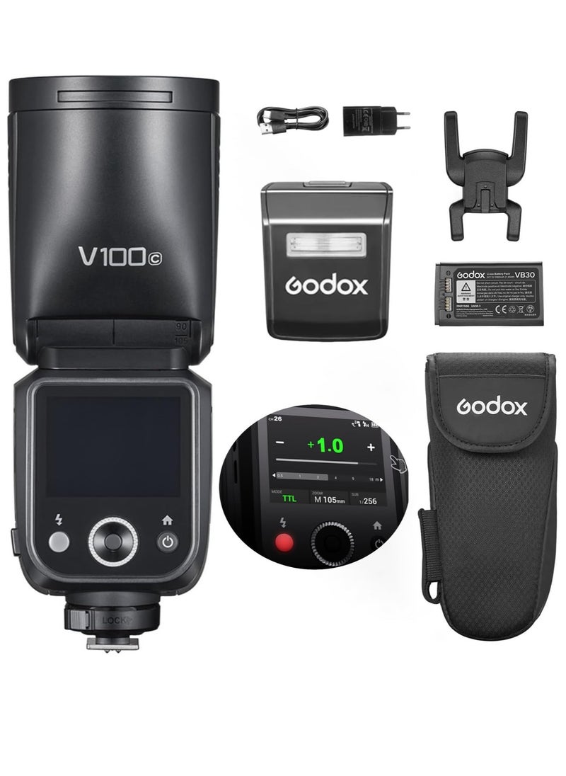 Godox V100 C Round Head Camera Flash, 100 Ws, 2.3 Inch Full Colour Highly Sensitive Touch Screen for Canon Camera Flash Speedlite Speedlight  - Image 1
