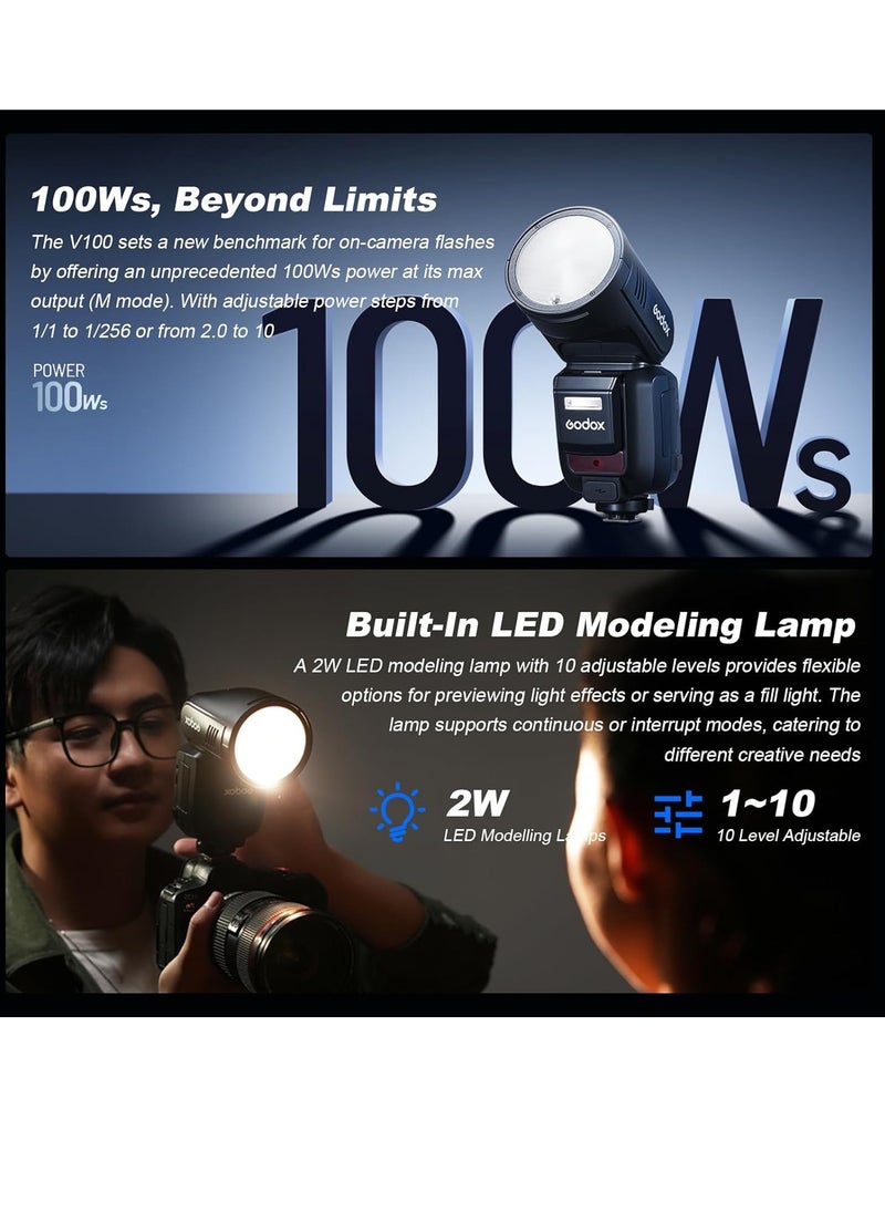 V100 C Round Head Camera Flash, 100 Ws, 2.3 Inch Full Colour Highly Sensitive Touch Screen for Canon Camera Flash Speedlite Speedlight