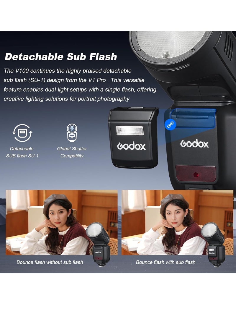 V100 C Round Head Camera Flash, 100 Ws, 2.3 Inch Full Colour Highly Sensitive Touch Screen for Canon Camera Flash Speedlite Speedlight