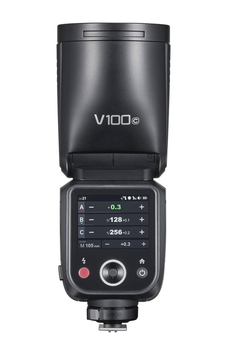 V100 C Round Head Camera Flash, 100 Ws, 2.3 Inch Full Colour Highly Sensitive Touch Screen for Canon Camera Flash Speedlite Speedlight