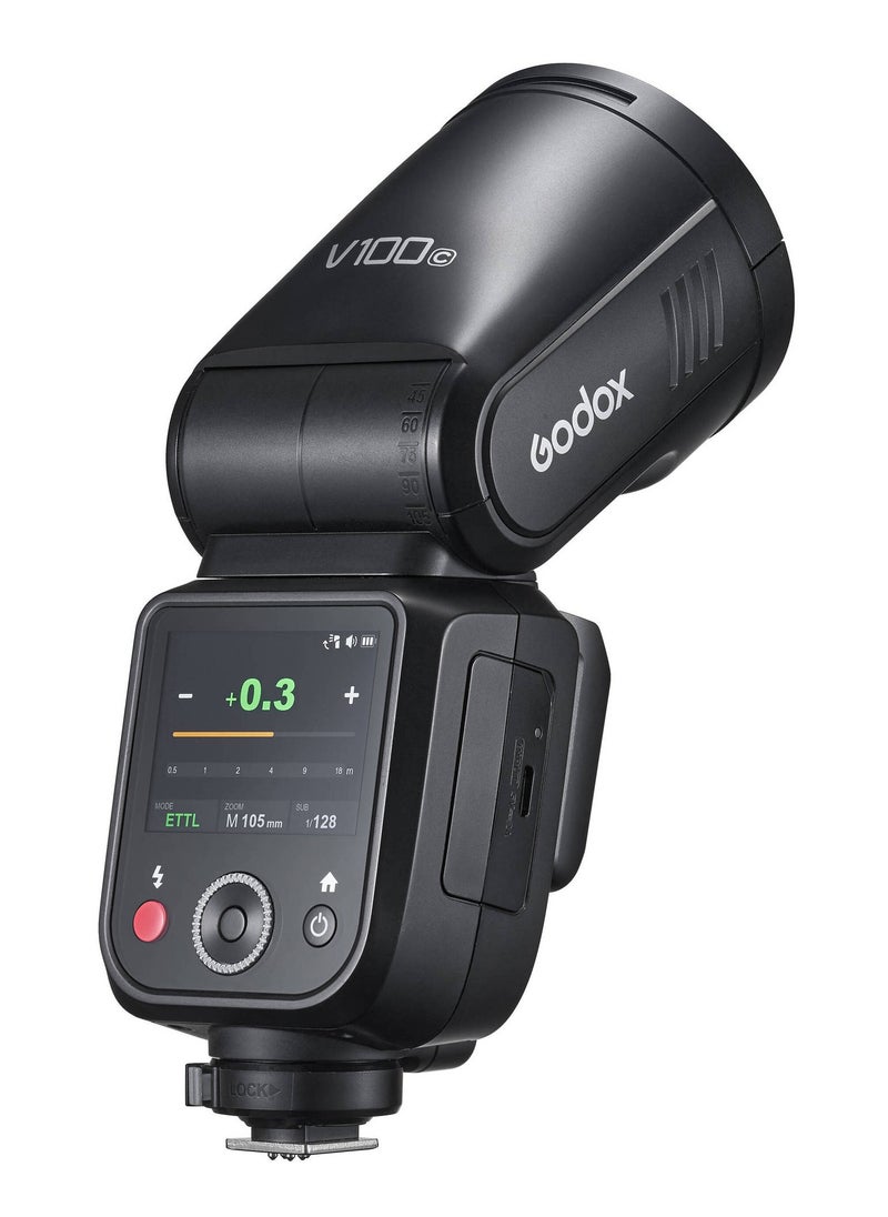 V100 C Round Head Camera Flash, 100 Ws, 2.3 Inch Full Colour Highly Sensitive Touch Screen for Canon Camera Flash Speedlite Speedlight
