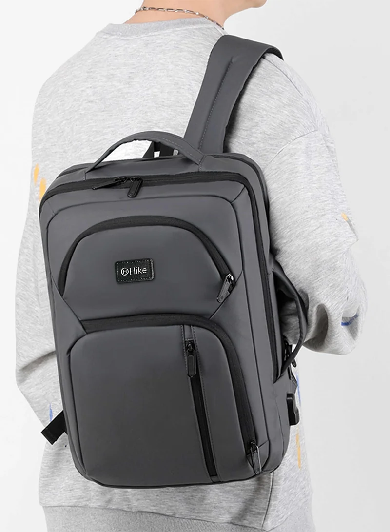 هايك Hike Unisex Durable Laptop Backpack Water Resistant Casual Daypack with Built in USB Port for Travel/Business/College/School, HK2109-GREY