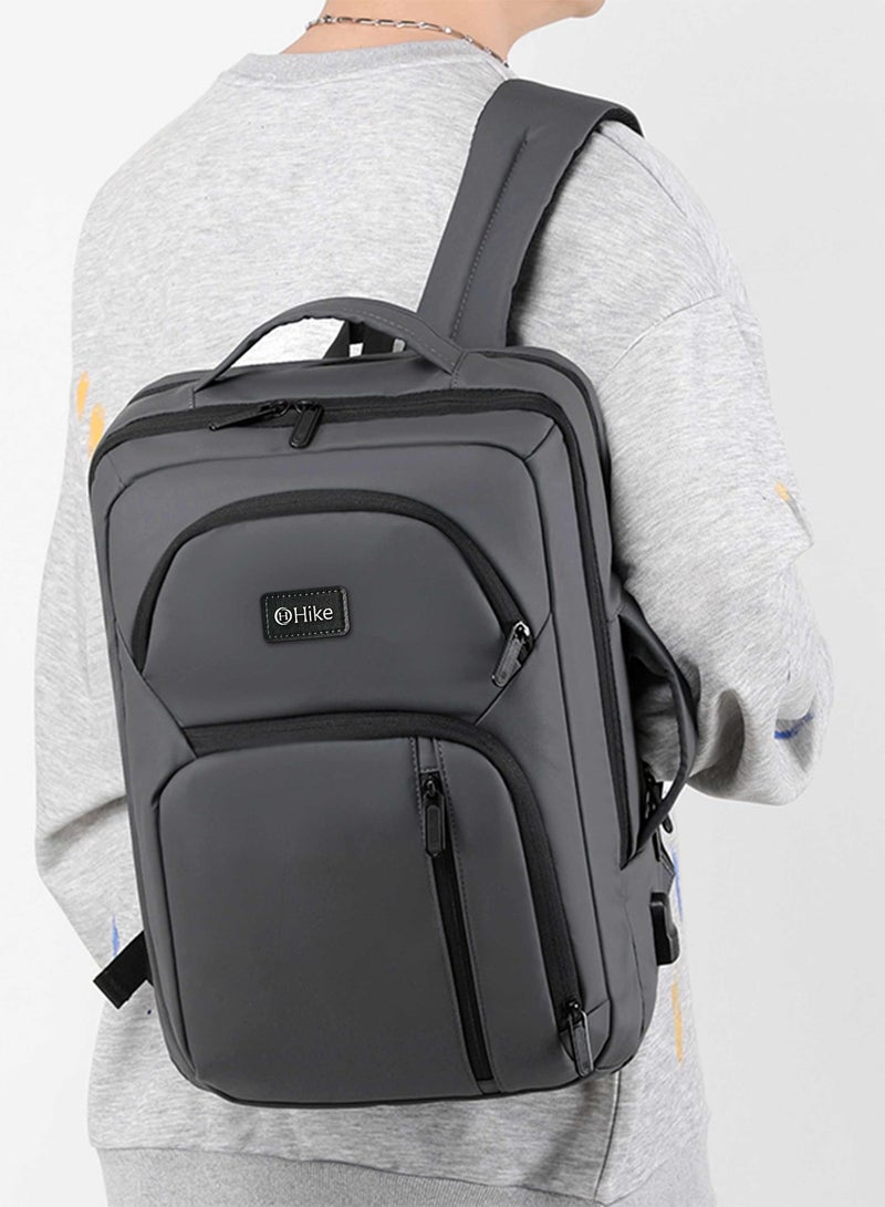 هايك Hike Unisex Durable Laptop Backpack Water Resistant Casual Daypack with Built in USB Port for Travel/Business/College/School, HK2109-GREY - Image 2