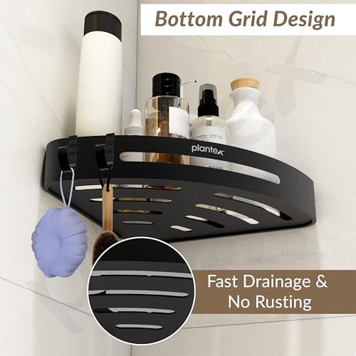 Plantex Corner Shelf for Bathroom Wall/Self Adhesive Bathroom Shelf/Aluminium Shelf Corner Organiser Without Drill/Adhesive Corner Shelf Rack- Pack of 2 (9x9 Inch, Matt Black) - Image 4
