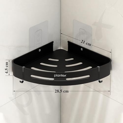 Plantex Corner Shelf for Bathroom Wall/Self Adhesive Bathroom Shelf/Aluminium Shelf Corner Organiser Without Drill/Adhesive Corner Shelf Rack- Pack of 2 (9x9 Inch, Matt Black) - Image 3