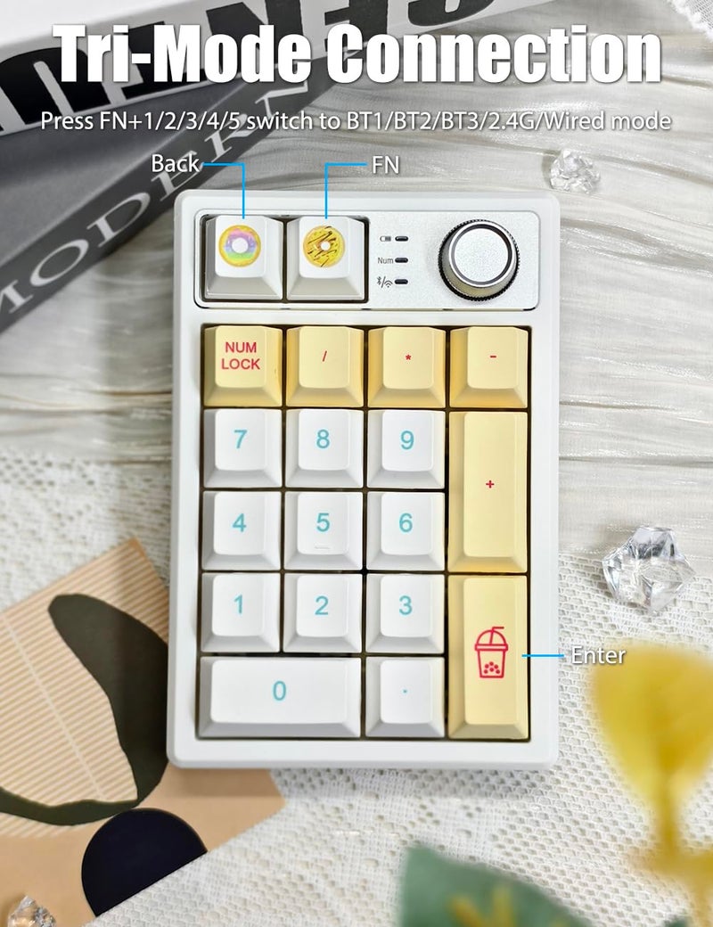 TISHLED Gasket Creamy Mechanical Numpad Programmable Macro Keypad Wireless 2.4G/Bluetooth 5.0/Wired USB-C RGB Backlit Hot Swappable Number Pad Rechargeable Numeric Keyboard Metal Knob, Donut - Image 2