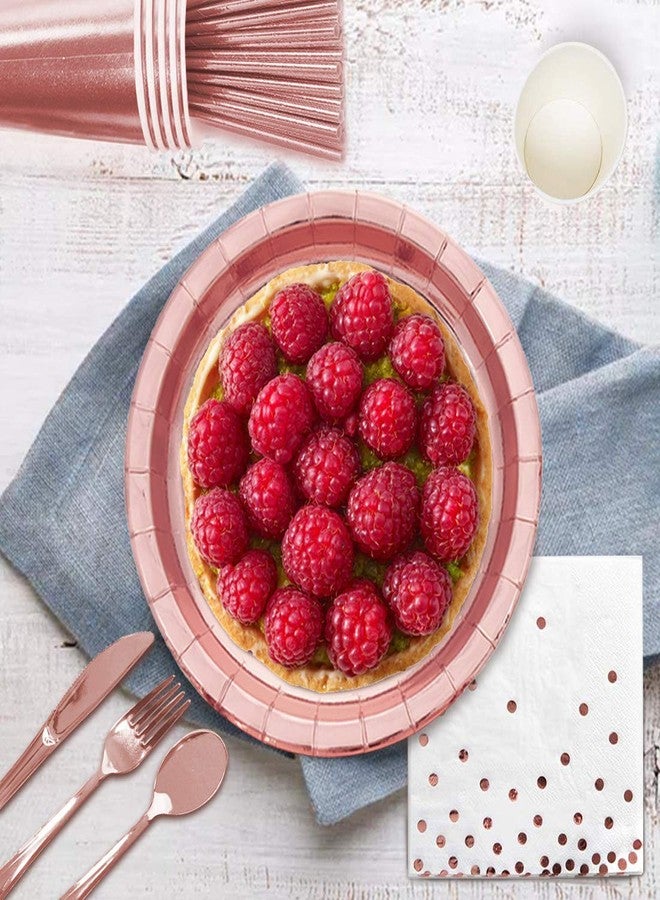 LIUGUSUN Rose Gold Birthday Party Favors for Women Rose Gold Plates and Napkins Party Supplies,Disposable Paper Plates and Cups Set for First Day of School,Bridal Shower,Baby Showers,Christmas, Serves 20 - Image 5