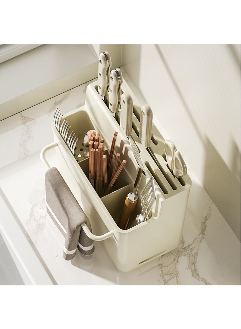 Hihonor Drain Storage Rack, Kitchen Chopsticks, Cutting Board, Shelf, Household Knife Storage, Stainless Steel Storage Cooking Organizer Caddy For Large Capacity Flatware Spoon Spatula Fork (Black)  - Image 3