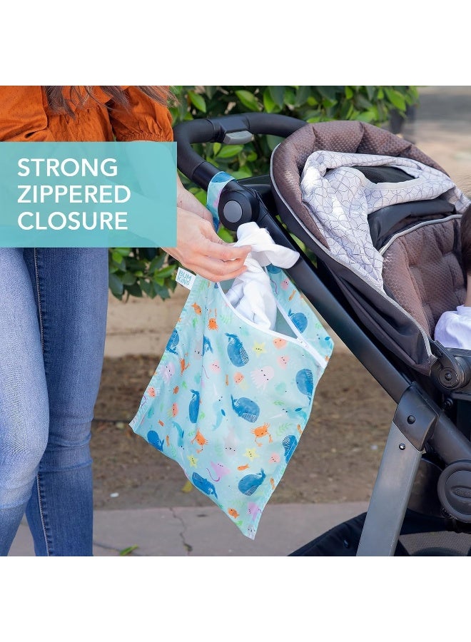 Bumkins Waterproof Wet Bag for Baby, Travel, Swim Suit, Cloth Diapers, Pump Parts, Pool, Beach, Gym Clothes, Toiletry, Hook to Stroller, Daycare, Zipper Reusable Wetdry Packing Pouch, Ocean Life Blue - Image 4