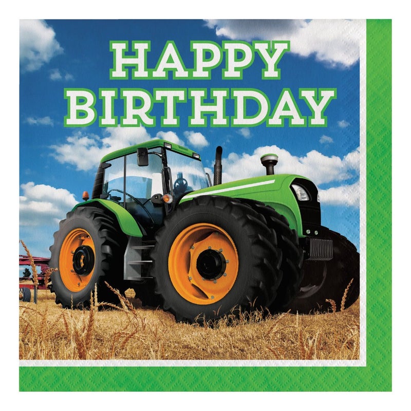 Creative Converting 16-Count Paper Lunch Napkins, Happy Birthday, Tractor Time, 6.5 x 6.5-inch, Multicolor - Image 3
