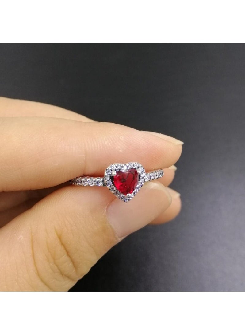 Luxuria Heart-shaped stainless steel engagement rings plated with 18k white gold for women, heart-shaped wedding band set with a 2-carat red cubic zirconia stone, anniversary and Valentine's Day gifts - Image 1