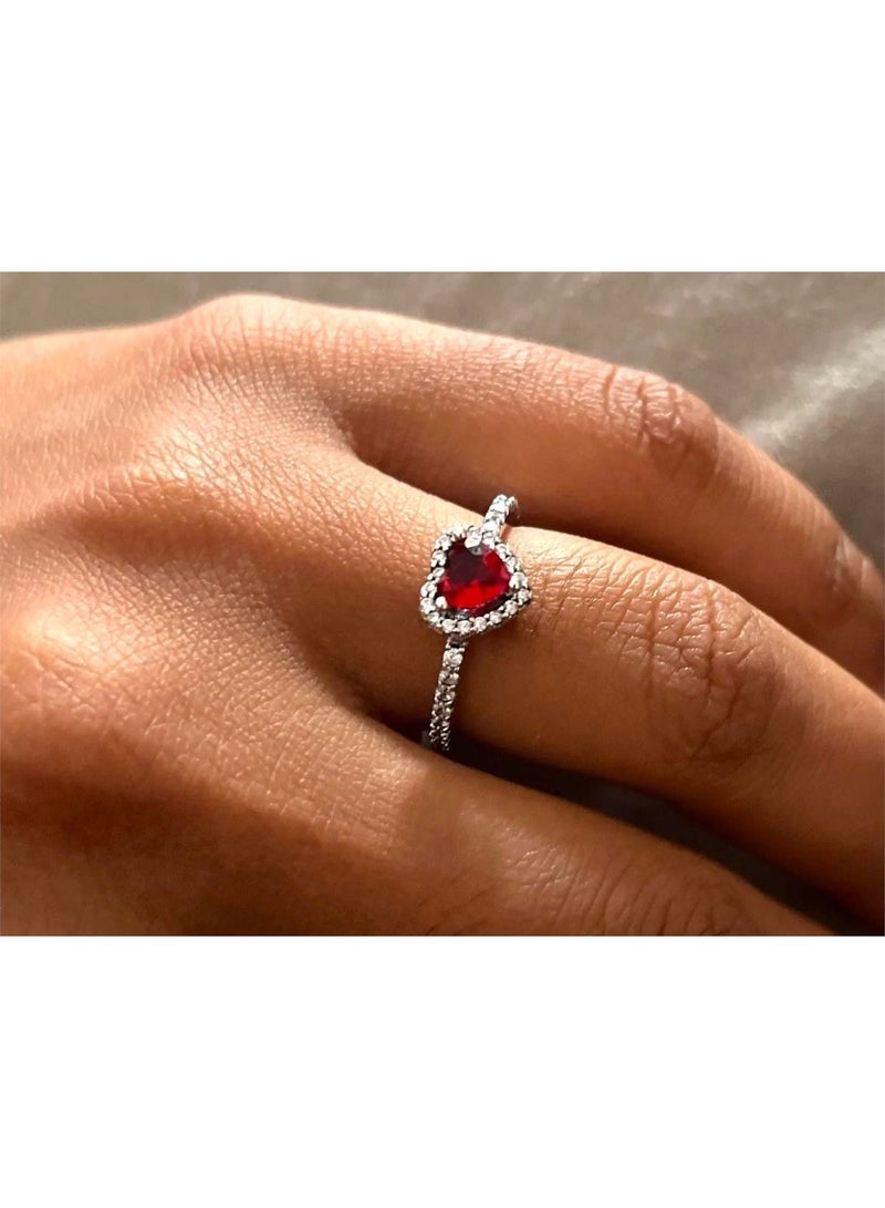 Luxuria Heart-shaped stainless steel engagement rings plated with 18k white gold for women, heart-shaped wedding band set with a 2-carat red cubic zirconia stone, anniversary and Valentine's Day gifts - Image 2