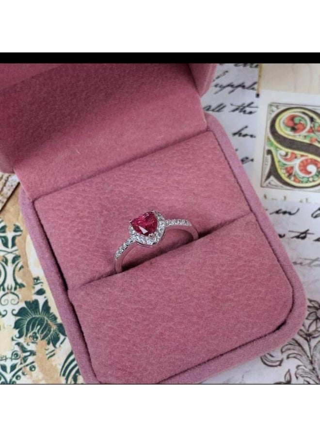 Luxuria Heart-shaped stainless steel engagement rings plated with 18k white gold for women, heart-shaped wedding band set with a 2-carat red cubic zirconia stone, anniversary and Valentine's Day gifts - Image 3