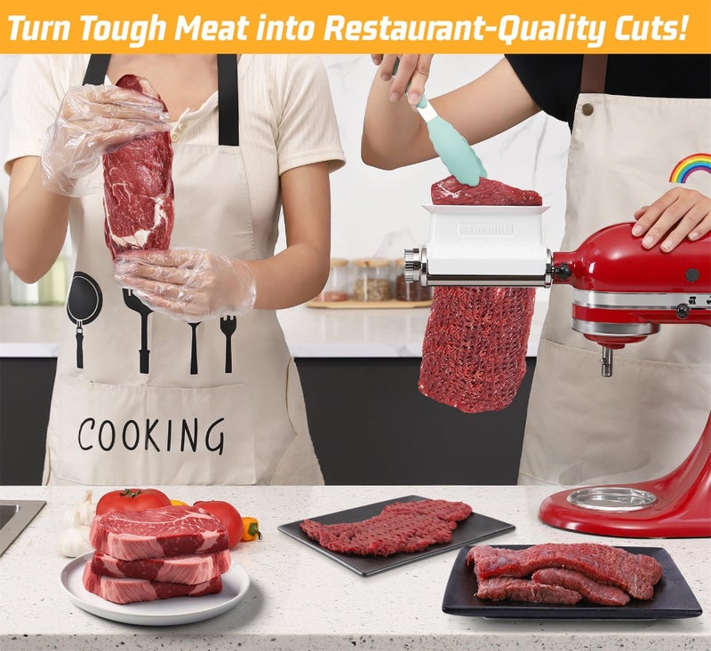 FavorKit Adjustable 3 Thickness Meat Tenderizer Attachment for Kitchenaid Mixers, Dishwasher Safe Durable Metal Housing & Plastic Rollers/Gears Accessories-White - Image 3
