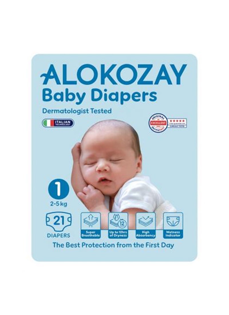 Alokozay Premium Baby Diapers - Size 1 2-5 Kg 21 Diapers - Image 1