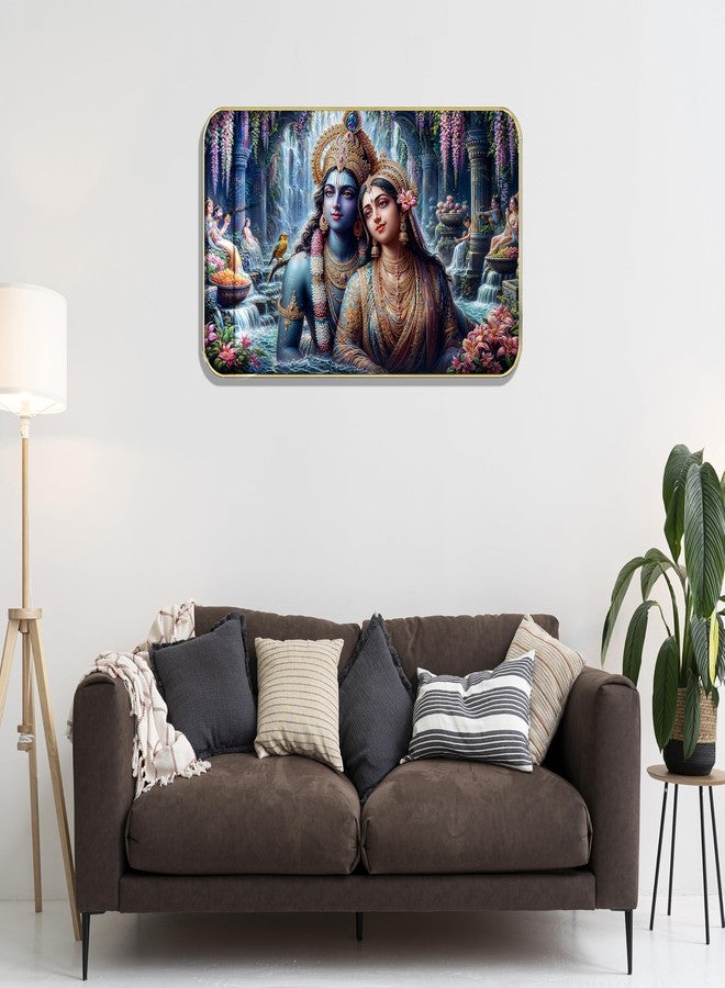 Masstone Radha Krishna Crystal Embedded High Gloss Wall Painting, Golden Slim Frame, 45x30 Cm Wall Art for Living Room, Bedroom, Office & Home Décor (HG12) - Image 2