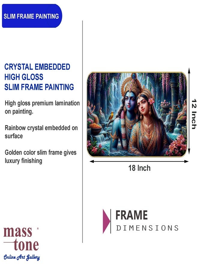 Masstone Radha Krishna Crystal Embedded High Gloss Wall Painting, Golden Slim Frame, 45x30 Cm Wall Art for Living Room, Bedroom, Office & Home Décor (HG12) - Image 4