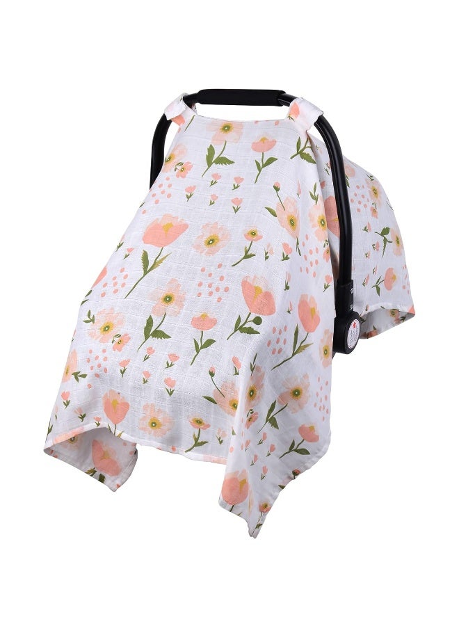 Metplus Muslin Carseat Cover for Babies, Metplus Breathable Infant Carseat Cover Lightweight Baby Carrier Cover for Girls Boys, Fit Spring Summer/Hot Days/Warm Weather, Pink Floral - Image 1