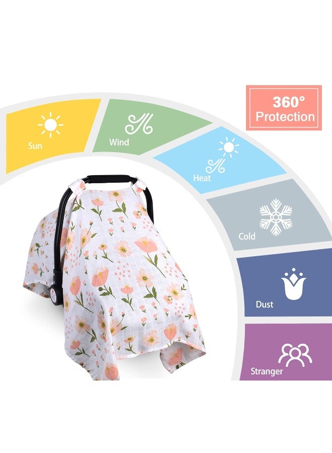 Metplus Muslin Carseat Cover for Babies, Metplus Breathable Infant Carseat Cover Lightweight Baby Carrier Cover for Girls Boys, Fit Spring Summer/Hot Days/Warm Weather, Pink Floral - Image 4