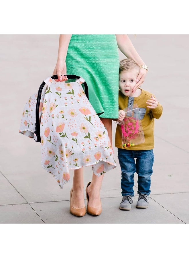 Metplus Muslin Carseat Cover for Babies, Metplus Breathable Infant Carseat Cover Lightweight Baby Carrier Cover for Girls Boys, Fit Spring Summer/Hot Days/Warm Weather, Pink Floral - Image 5