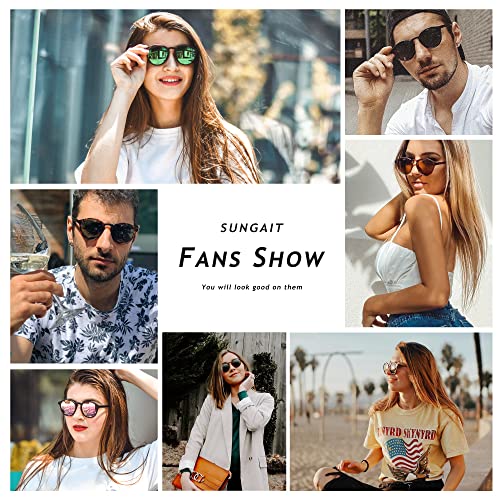 SUNGAIT Women's Classic Vintage Round Polarized Sunglasses Retro Style UV400 Amber Frame(Matte Finish)/Green Mirrored Lens K166 HPKLVM - Image 3