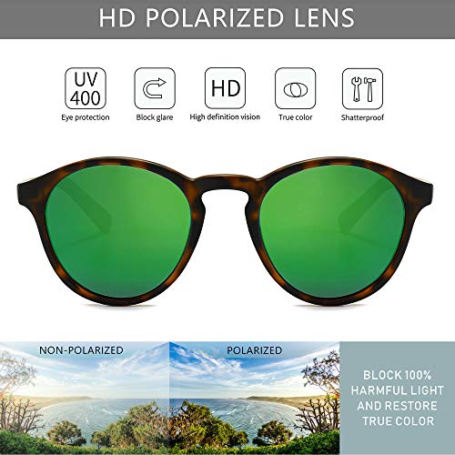 SUNGAIT Women's Classic Vintage Round Polarized Sunglasses Retro Style UV400 Amber Frame(Matte Finish)/Green Mirrored Lens K166 HPKLVM - Image 2