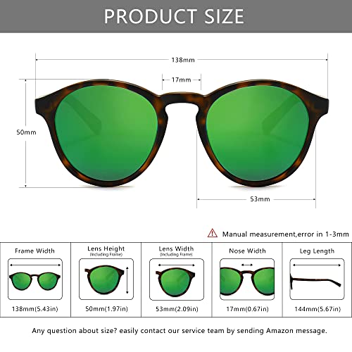 SUNGAIT Women's Classic Vintage Round Polarized Sunglasses Retro Style UV400 Amber Frame(Matte Finish)/Green Mirrored Lens K166 HPKLVM - Image 5