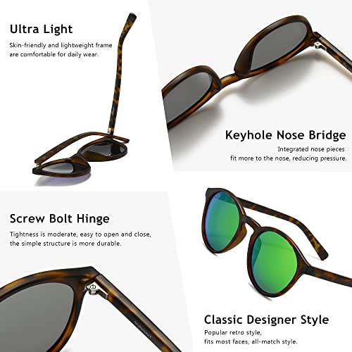 SUNGAIT Women's Classic Vintage Round Polarized Sunglasses Retro Style UV400 Amber Frame(Matte Finish)/Green Mirrored Lens K166 HPKLVM - Image 4