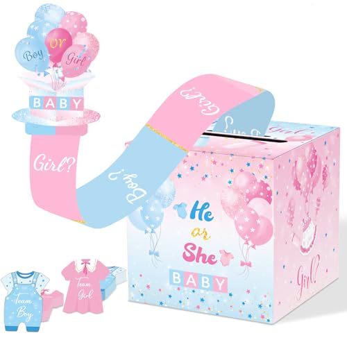 WNINK Baby Gender Reveal Pull Out Game with Voting Box, Gender Reveal Games, Fun Baby Shower Activity Keepsake, 50 Ballot Cards Boy or Girl Voting Box, Boy or Girl Party Supplies - Image 1