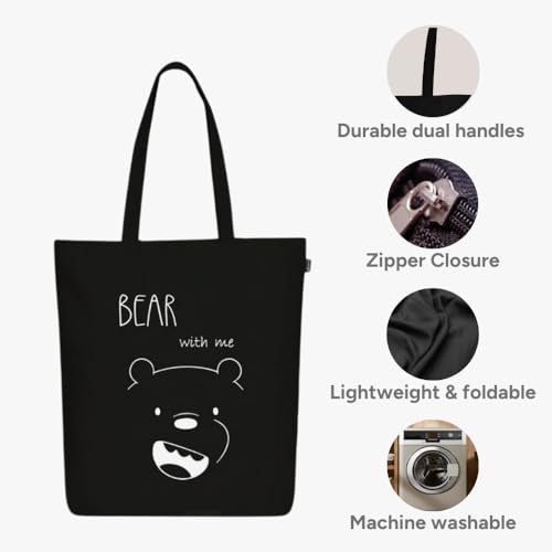 EcoRight Eco Right Canvas Tote Bags for Women with Zip, College Bag for Girls, 100% Organic Cotton Tote Bag for Shopping, Travel & beach bags for women (Bear With Me) - Image 4