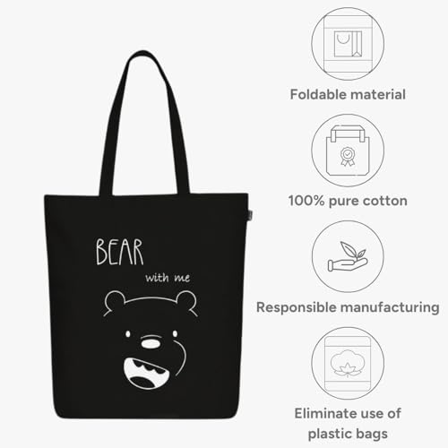 EcoRight Eco Right Canvas Tote Bags for Women with Zip, College Bag for Girls, 100% Organic Cotton Tote Bag for Shopping, Travel & beach bags for women (Bear With Me) - Image 5