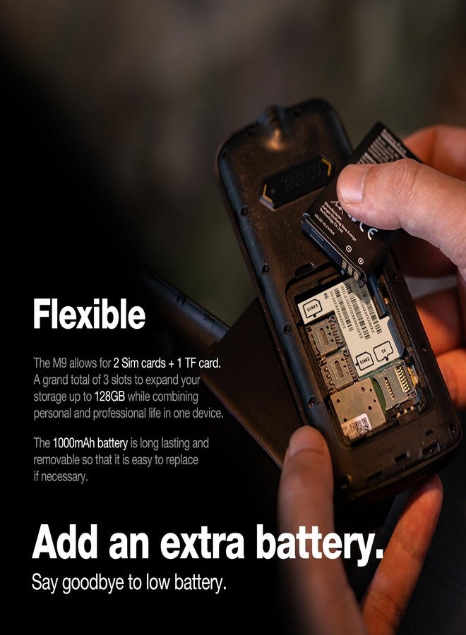 AGM هاتف محمول AGM M9 ذو الميزات القوية، هاتف محمول أساسي بتقنية 4G، مقاوم للماء والسقوط، أزرار كبيرة، خط كبير، اتصال سريع، 3 فتحات للبطاقات، راديو FM، مصباح يدوي، بطاريتان 1000 مللي أمبير/ساعة، متوافق مع T-Mobile فقط - Image 2