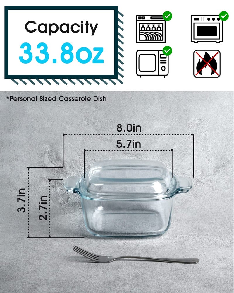 NUTRIUPS 1L Glass Casserole Dish for Oven with Lid Square Casserole Dish with Lid, Mini Glass Casserole Cookware Small Casserole Dish - Image 2