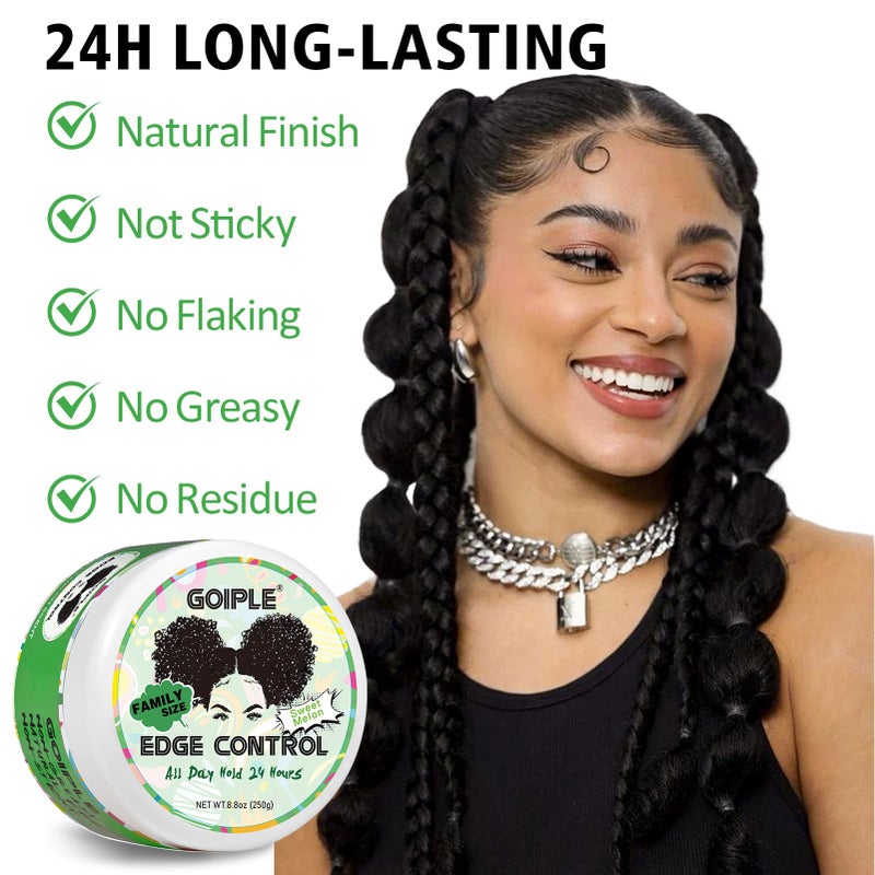 Goiple 8.8 OZ Edge Control Wax for Women Strong Hold Non-greasy Edge Control Smoother Edge Wax Styling Gel Edge Control for Black Hair No Flaking, White Residue, Shine and Smooth (Sweet Melon) - Image 4